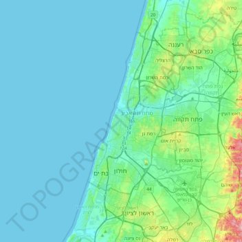 Carte topographique Tel Aviv, altitude, relief