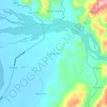 Carte topographique Capoyuan, altitude, relief