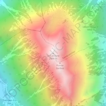 Carte topographique Le Catogne, altitude, relief