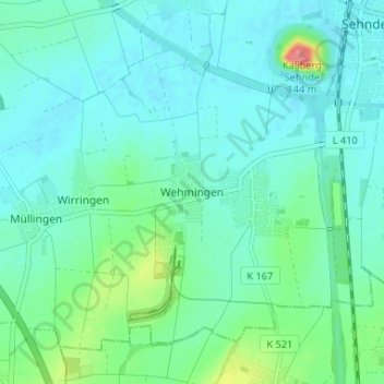 Carte topographique Wehmingen, altitude, relief