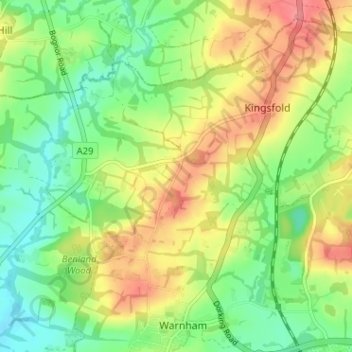 Carte topographique Winterfold, altitude, relief