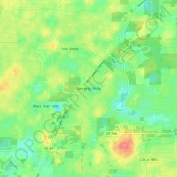 Carte topographique Beverly Hills, altitude, relief