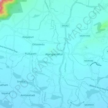 Carte topographique Alanganallur, altitude, relief