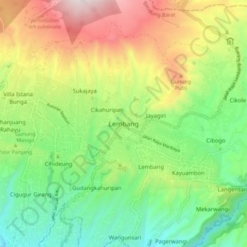 Carte topographique Lembang, altitude, relief