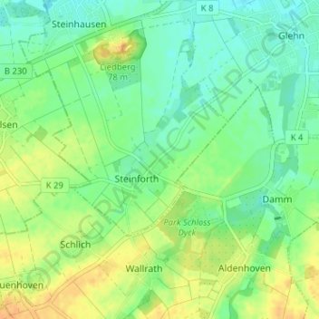 Carte topographique Rubbelrath, altitude, relief
