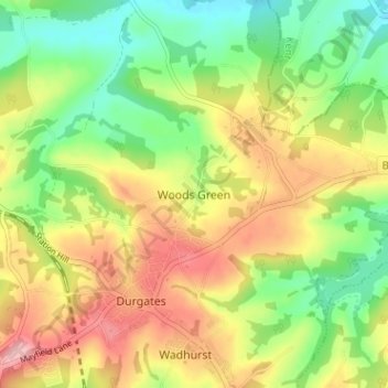 Carte topographique Woods Green, altitude, relief