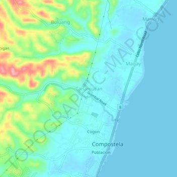 Carte topographique Canamucan, altitude, relief