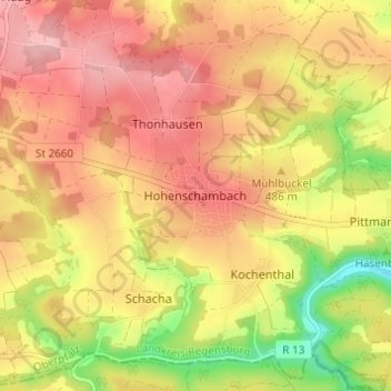Carte topographique Hohenschambach, altitude, relief