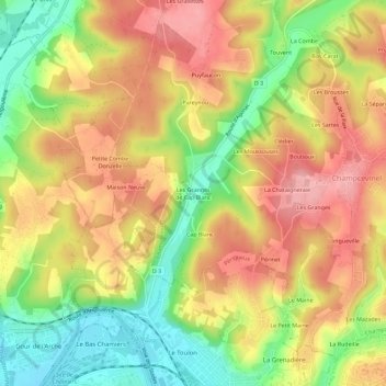 Carte topographique Les Granges de Cap Blanc, altitude, relief