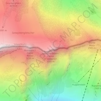 Carte topographique Seewjinenhorn / Corno di Seewjinen, altitude, relief