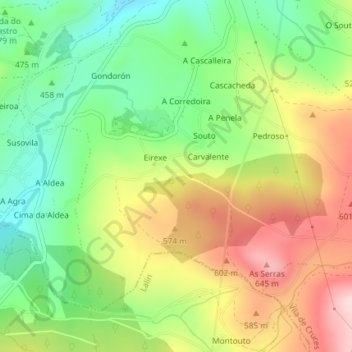 Carte topographique Peno Mouro, altitude, relief