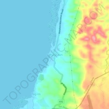 Carte topographique Cahagnaan, altitude, relief
