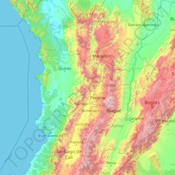 Carte topographique Risaralda, altitude, relief