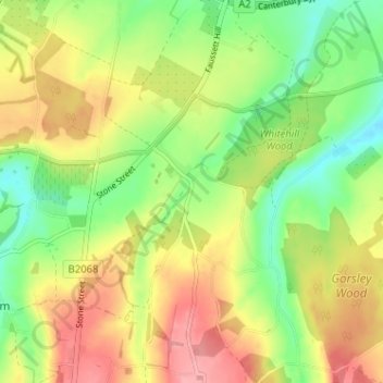 Carte topographique Lower Hardres, altitude, relief