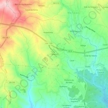 Carte topographique Figueira, altitude, relief
