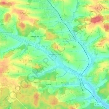 Carte topographique Unterzeitlbach, altitude, relief