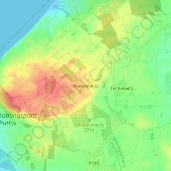 Carte topographique Wandelwitz, altitude, relief