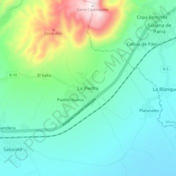 Carte topographique La Piedra, altitude, relief