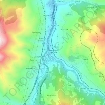 Carte topographique Corneyana, altitude, relief