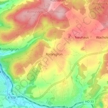Carte topographique Rodesgrün, altitude, relief
