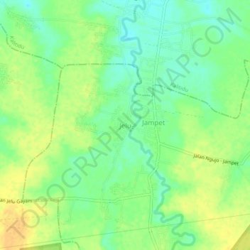 Carte topographique Jelu, altitude, relief