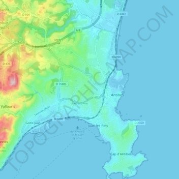 Carte topographique Antibes, altitude, relief