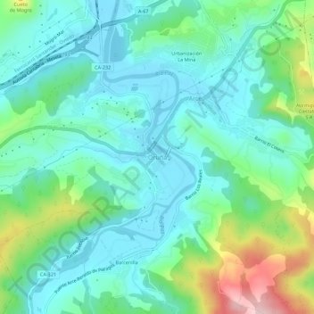 Carte topographique Oruña, altitude, relief