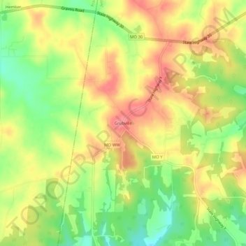 Carte topographique Grubville, altitude, relief