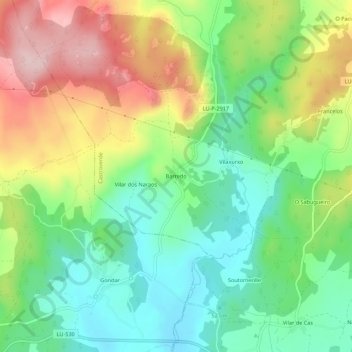 Carte topographique Barredo, altitude, relief