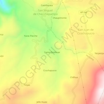 Carte topographique Como Quishuar, altitude, relief