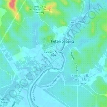 Carte topographique Kampung Sepang Jaya, altitude, relief