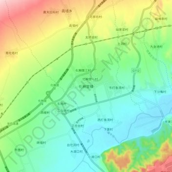 Carte topographique Huashaoying, altitude, relief