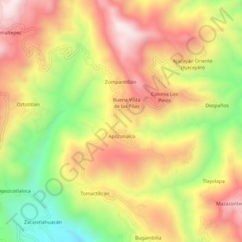 Carte topographique Apozonalco, altitude, relief