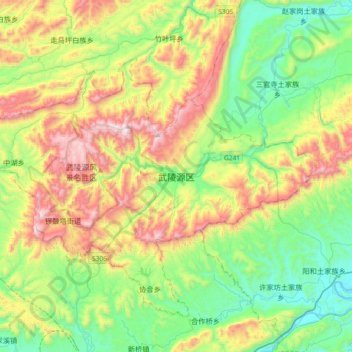 Carte topographique 武陵源区, altitude, relief