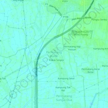 Carte topographique Permatang Buloh, altitude, relief