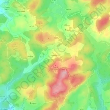 Carte topographique Arzaillers, altitude, relief