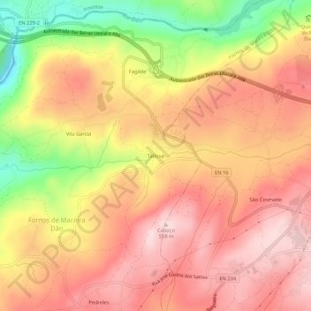 Carte topographique Tabosa, altitude, relief