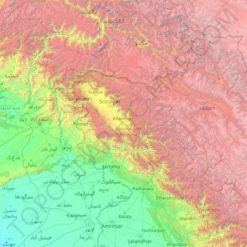 Carte topographique Jammu and Kashmir, altitude, relief