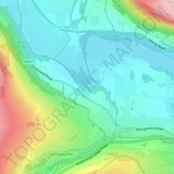 Carte topographique Pwll Glaslyn, altitude, relief