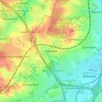 Carte topographique Fleestedt, altitude, relief