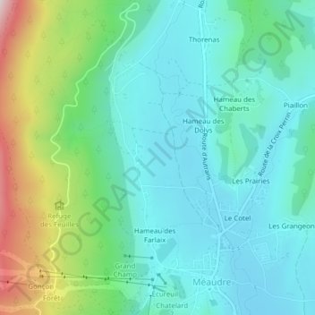 Carte topographique Prairie de Cochet, altitude, relief
