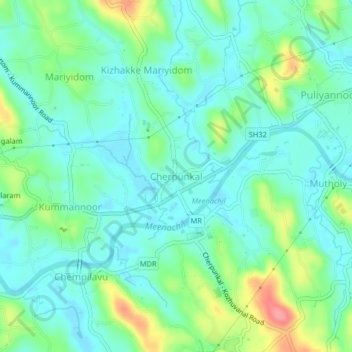 Carte topographique Cherpunkal, altitude, relief