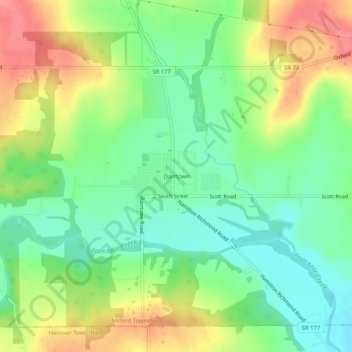 Carte topographique Darrtown, altitude, relief