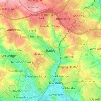 Carte topographique Batley, altitude, relief
