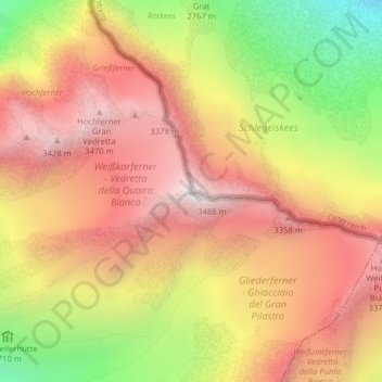 Carte topographique Hochfeiler, altitude, relief
