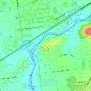 Carte topographique Pinetop, altitude, relief