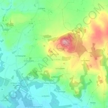 Carte topographique Montaigu, altitude, relief