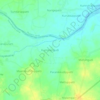 Carte topographique Kummangudi, altitude, relief