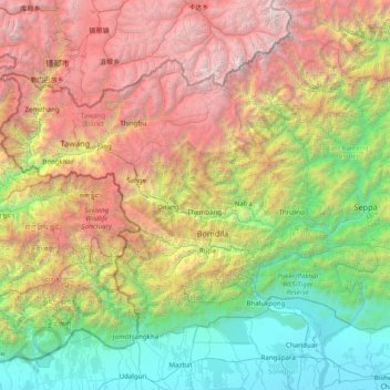 Carte topographique West Kameng, altitude, relief