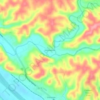 Carte topographique Marrowbone, altitude, relief